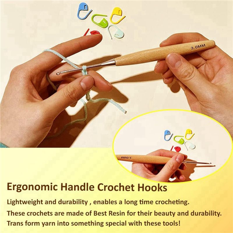 M12K-40Pcs Wood Crochet Hooks  - огляд і ціна Wooden Crochet Hooks Ergonomic Handle
